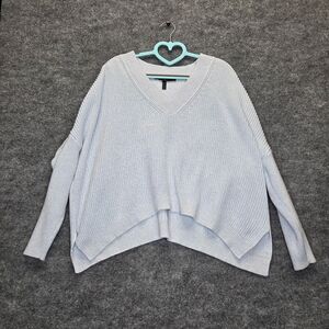 White House Black Market Sweater Womens Medium Blue V Neck High Low Knit